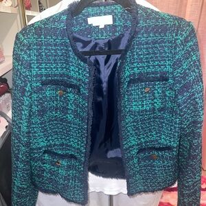 Hobbs London Green and Blue Tweed Jacket with Gold Buttons